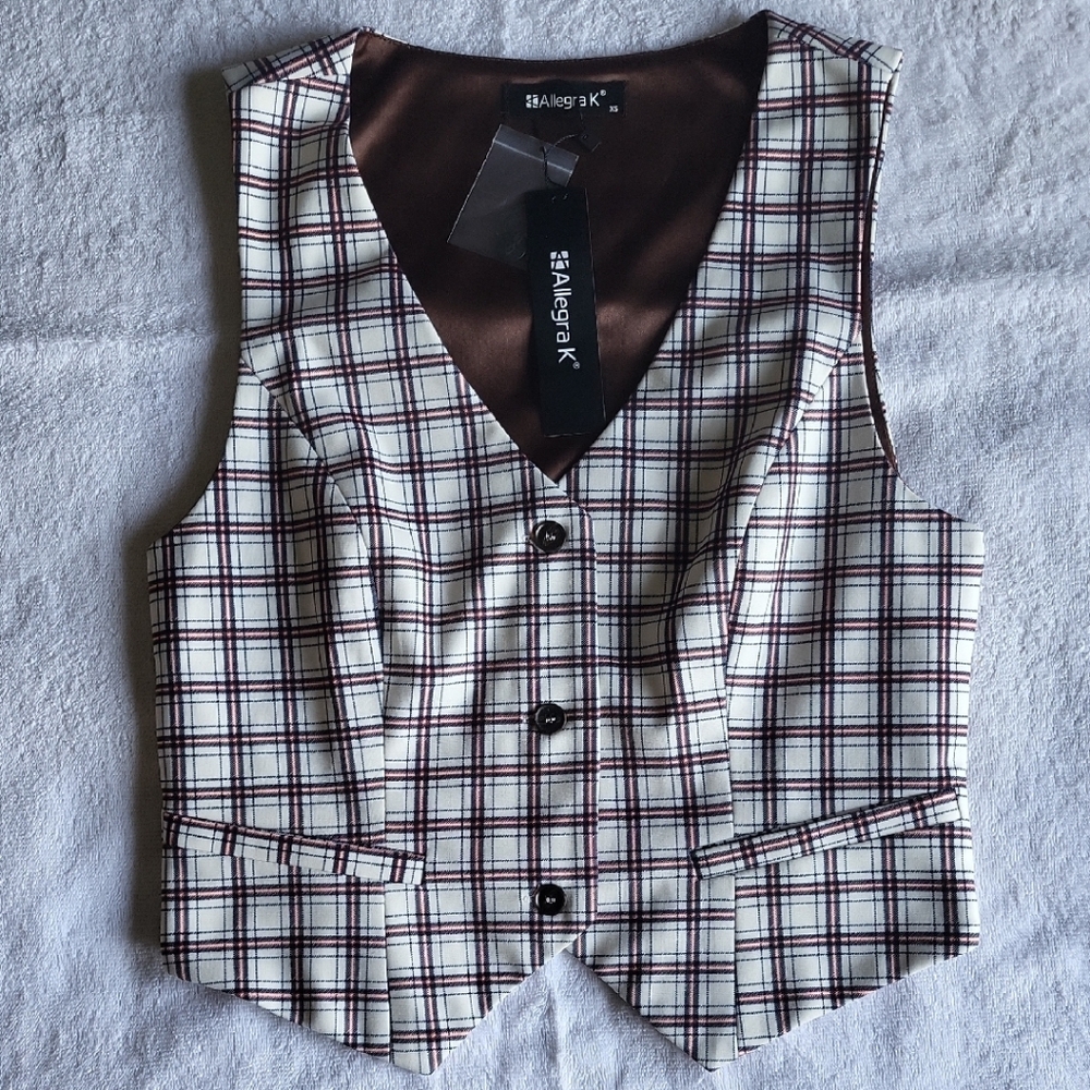 Allegra K Checkered Button-Up Vest